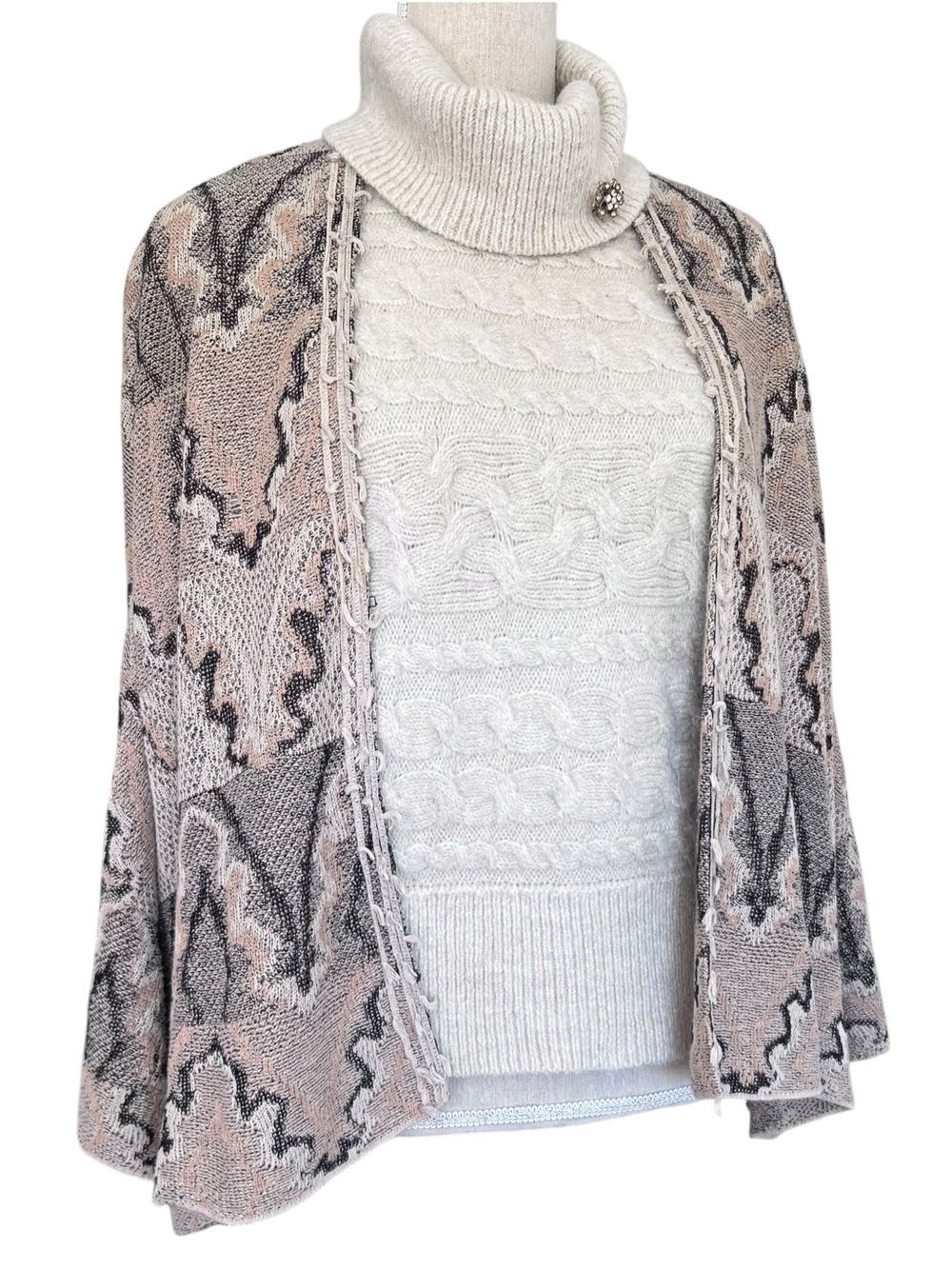Free People Cotton Knit Butterfly Kimono Beige Black Size Medium